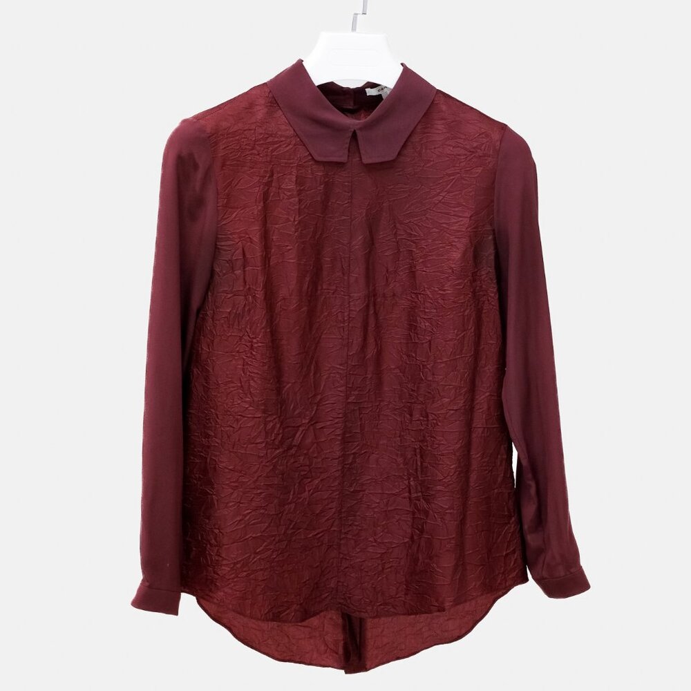Carven Burgundy Wrinkle-Textured Blouse